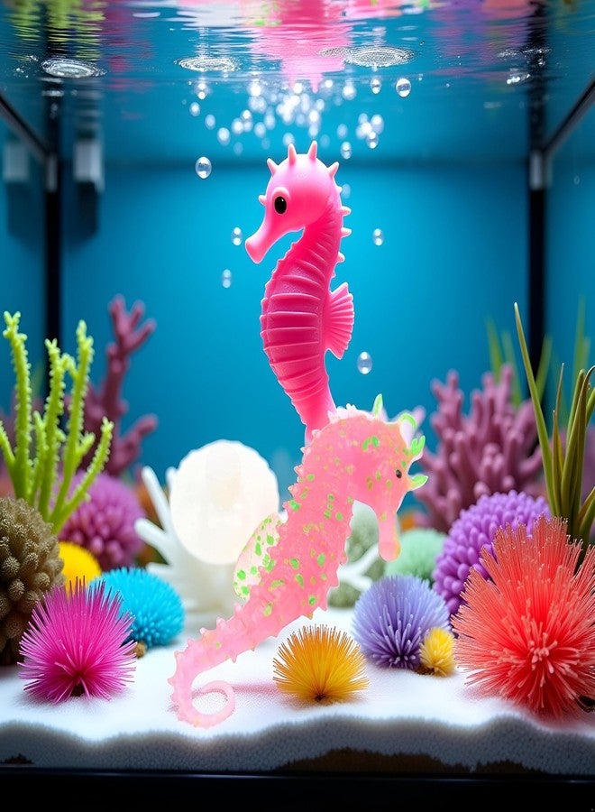 Labriciyon 1Pc Light Pink Aquarium Decor Luminous Artificial Soft Seahorse Hippocampus Fish Tank Ornament Exquisite Popular Aquarium Pipe Decor Fixed by Invisible Line and Sucker Tank Decoration Pet Supplies - Image 2